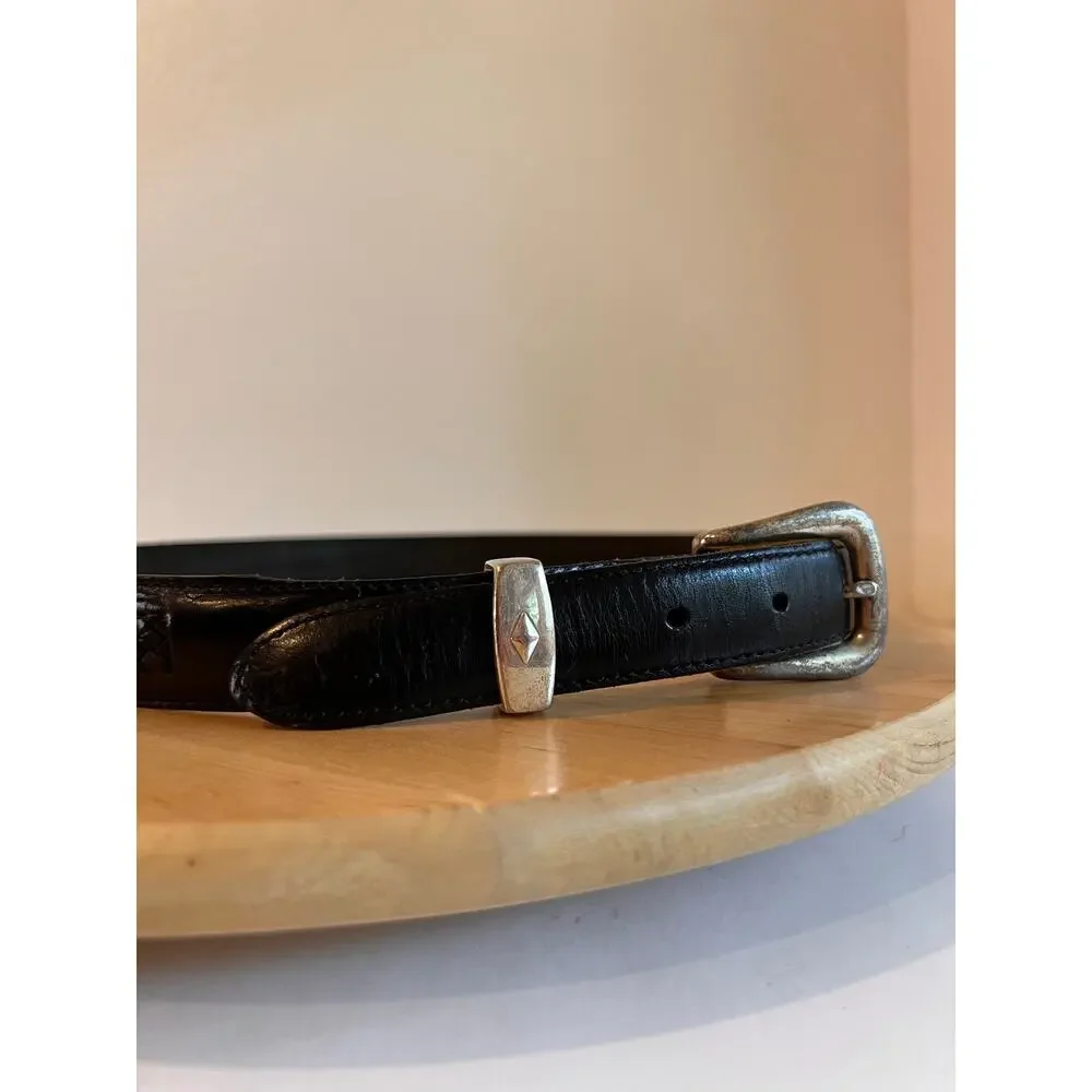 Vintage Full Grain Cowhide Argentina Silver Worn Buckle Braided Belt Size Large